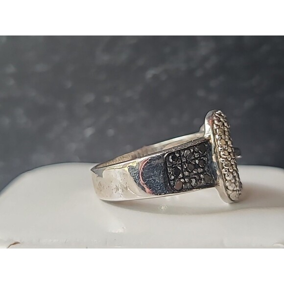 925 Sterling Silver Black Diamond Accent Buckle Ring Vintage, SIZE US 6 - Picture 6 of 10